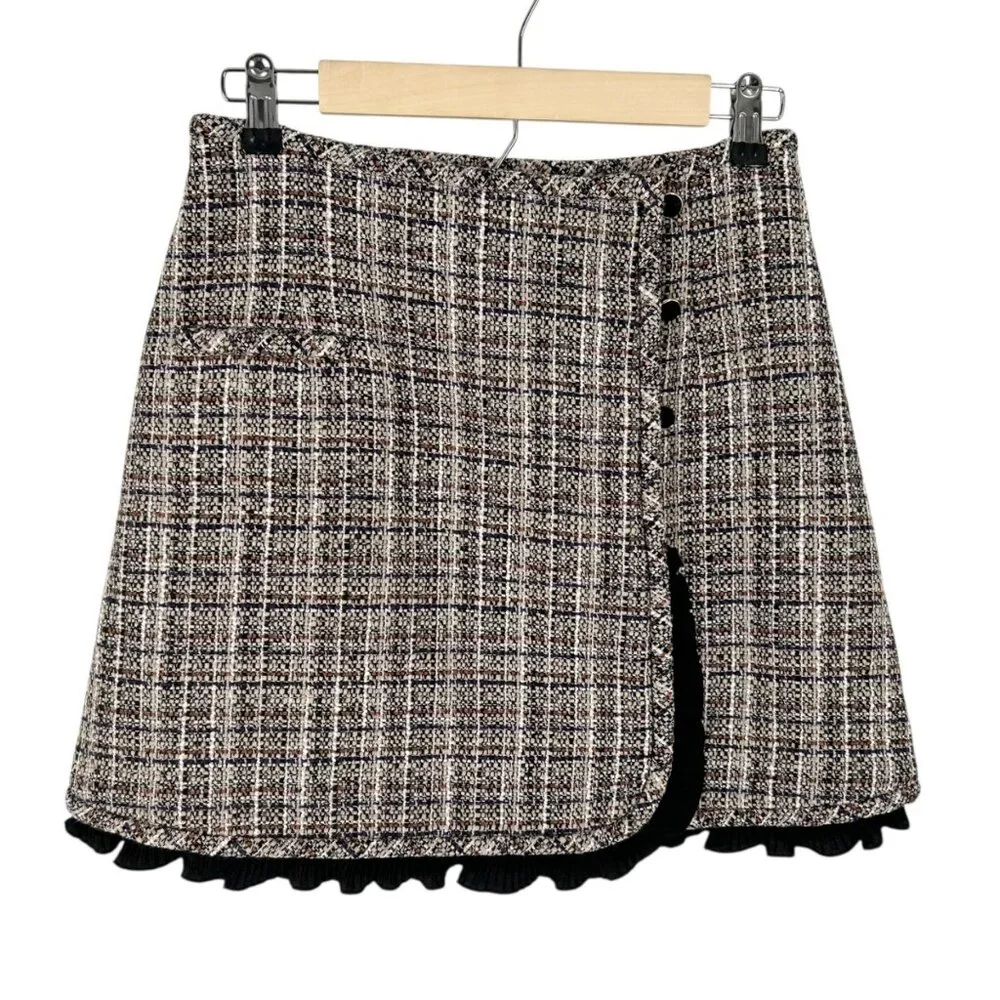 NWT Sandro Golden Tweed Ruffle Trim Skirt - Picture 3 of 12